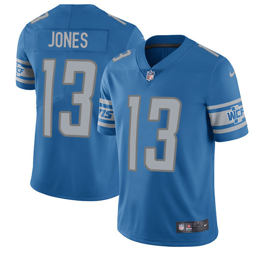 Nike Lions #13 T.J. Jones Blue Team Color Men's Stitched NFL Vapor Untouchable Limited Jersey - Click Image to Close
